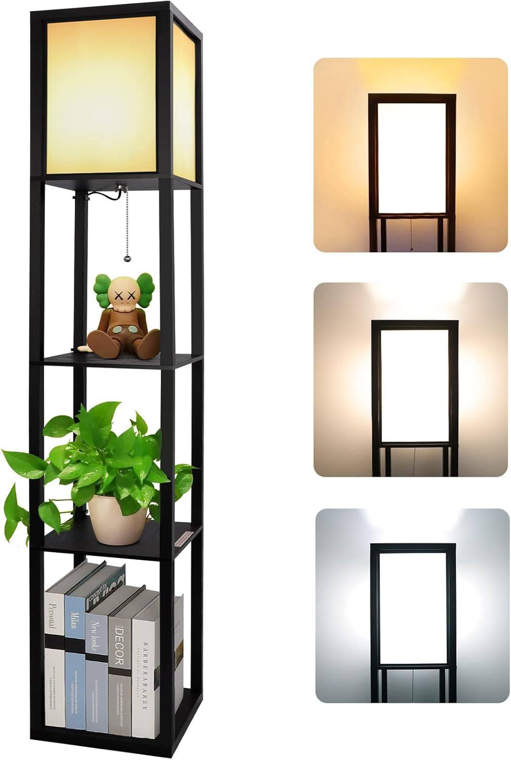 Corner vintage floor lamp with shelf and three modes