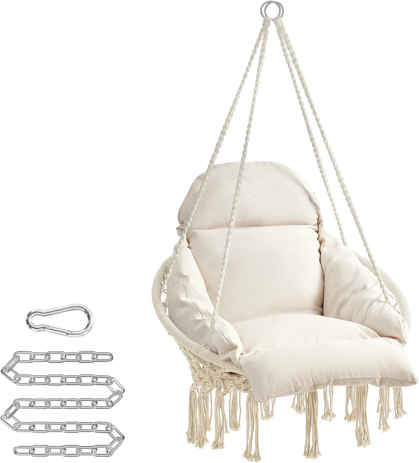 Cozy cream and white hanging chair in scandinavian style