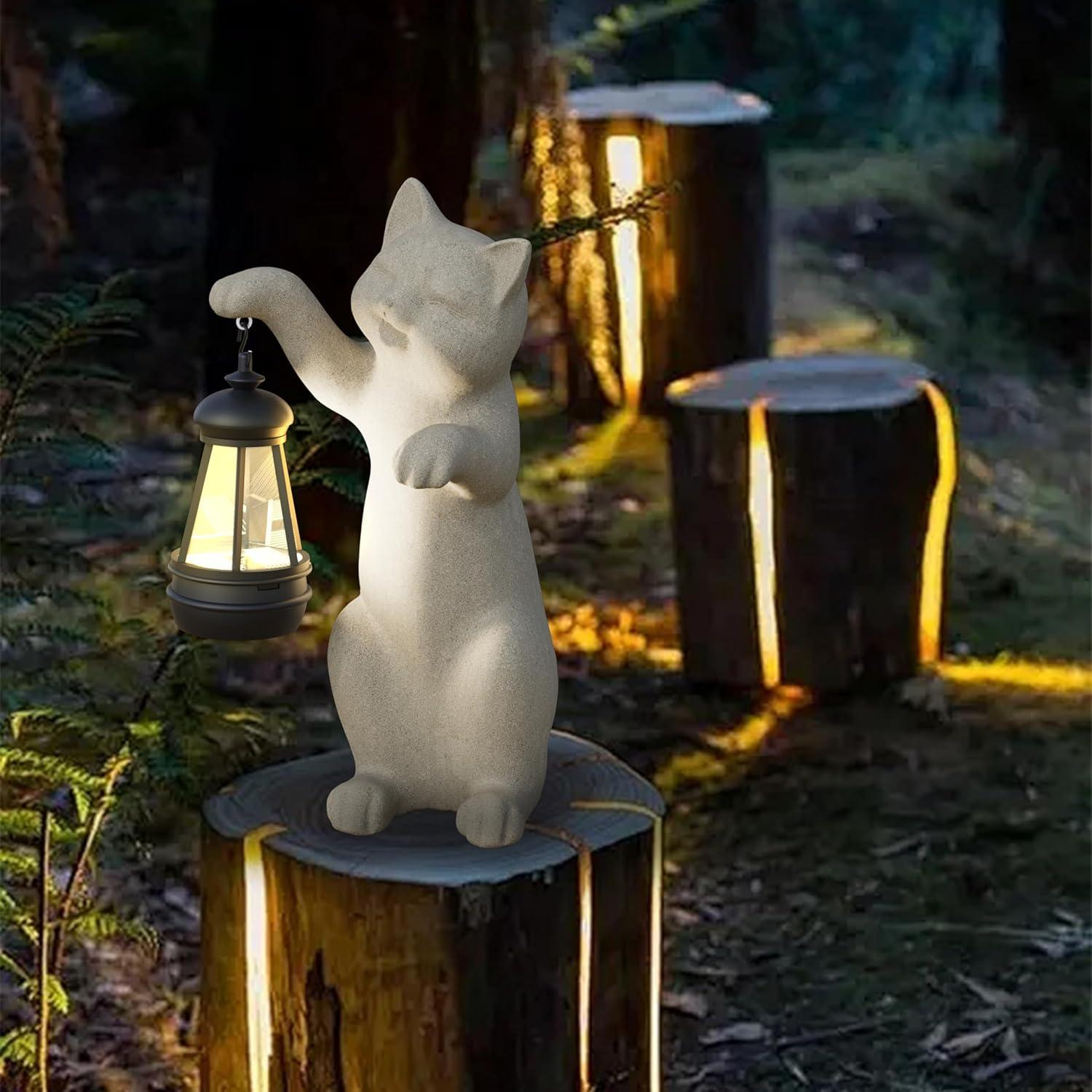 Adorable Cat Figurine with Lantern