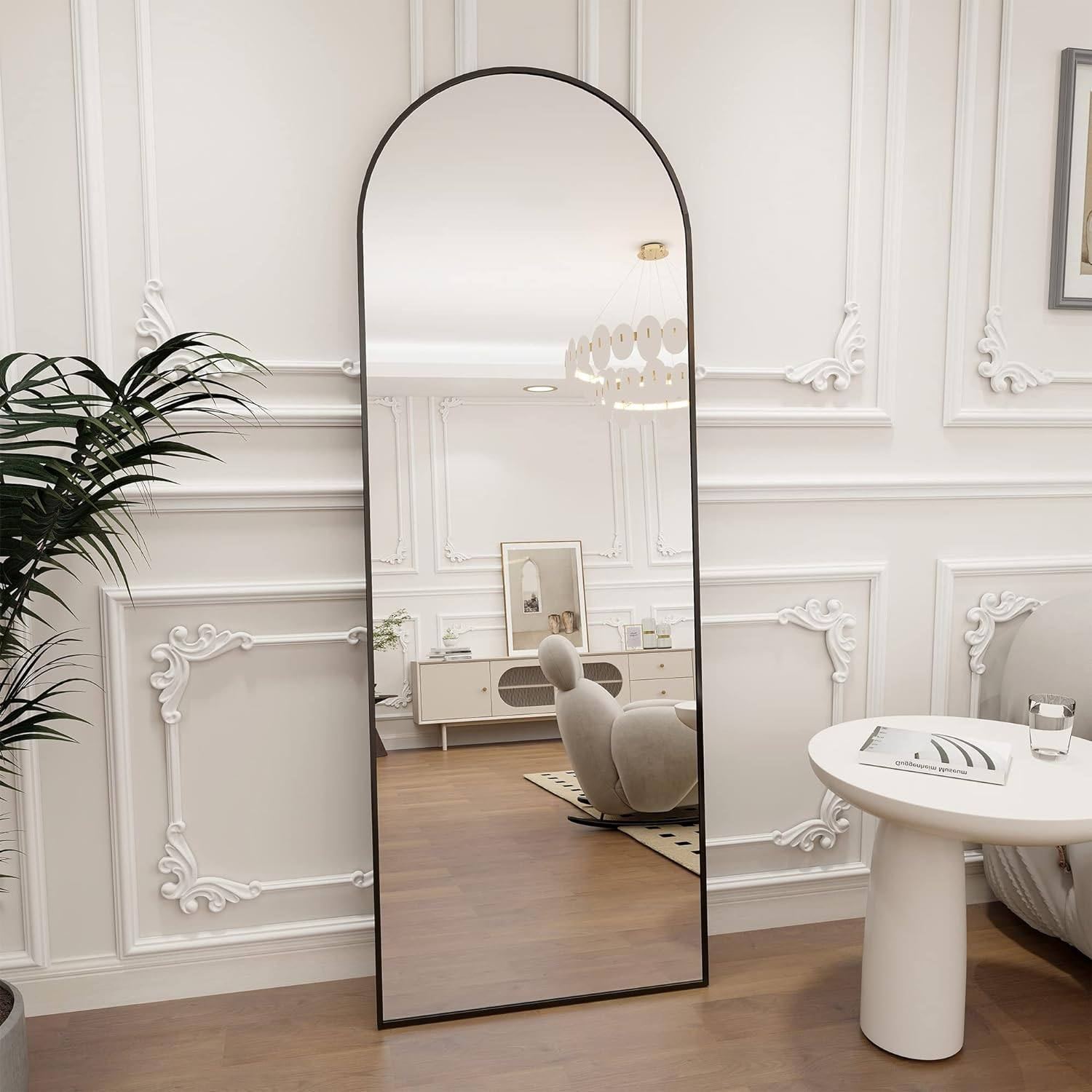 Elegant arched mirror 44x147 cm in black style